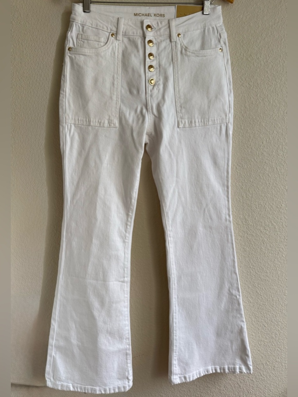 Michael Kors White High-Rise Button-Front Flare Jeans Size 8